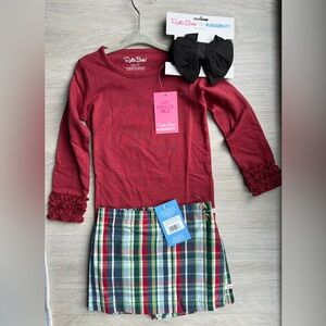 Ruffle Butts Red and Plaid Kids outfit- skirt, shirt & bow 4T NWT